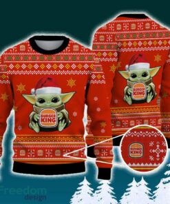 Burger King Baby Yoda Santa Hat Funny Brands Logo 3D Sweater For Men Women Fans Gift Christmas
