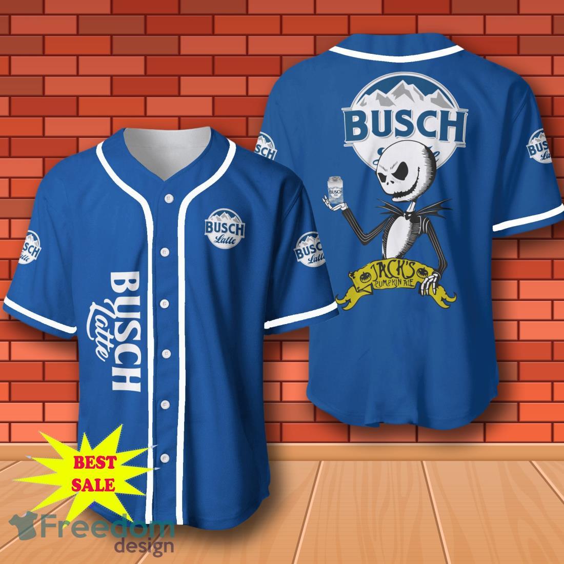 Busch Latte Beer Halloween Jack Skellington Nightmare Baseball Jersey for All Genders image Busch Latte Beer Halloween Jack Skellington Nightmare Baseball Jersey for All Genders Product Photo 1