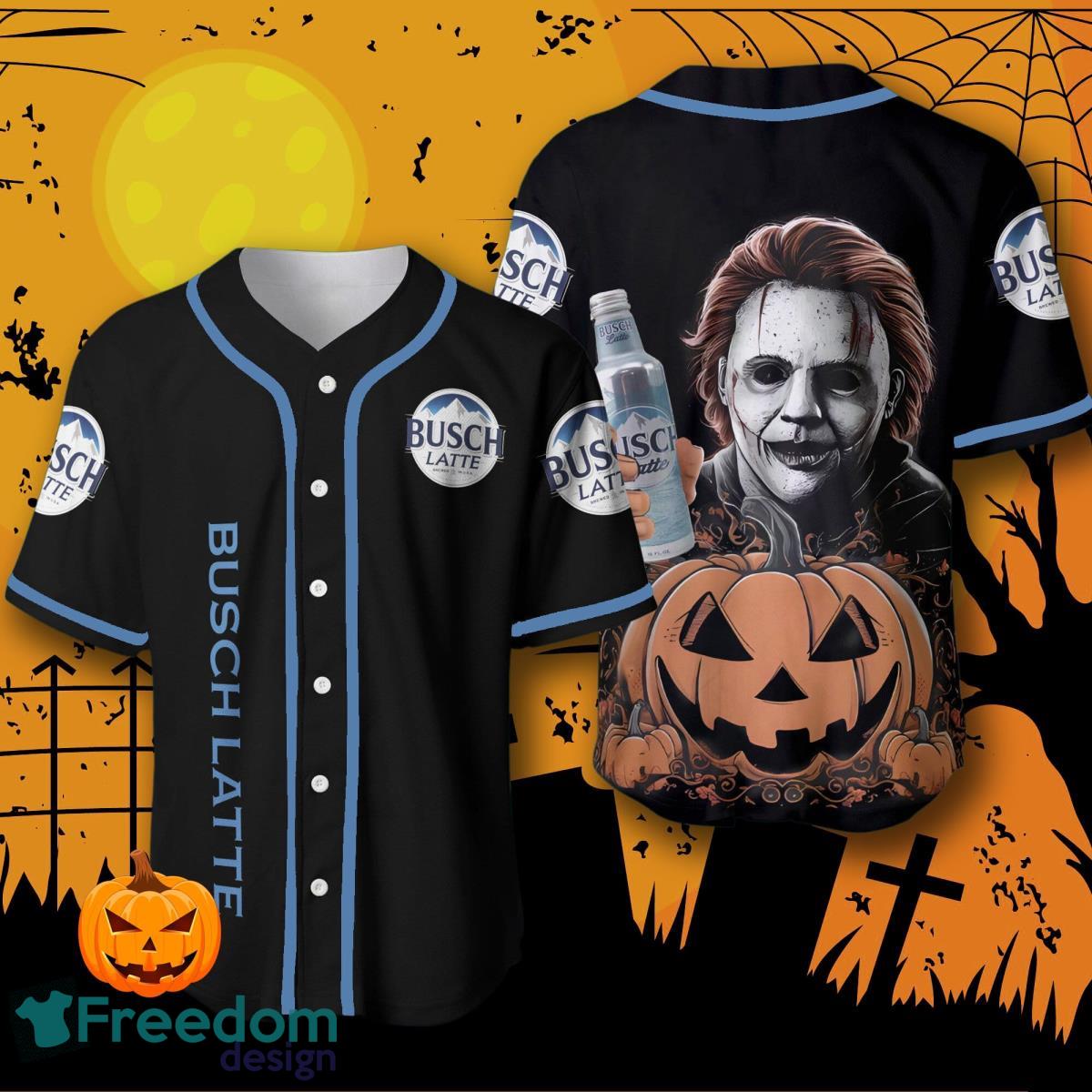 Busch Latte Michael Myers Halloween Costume Baseball Jersey For Men And Women image Busch Latte Michael Myers Halloween Costume Baseball Jersey For Men And Women Product Photo 1