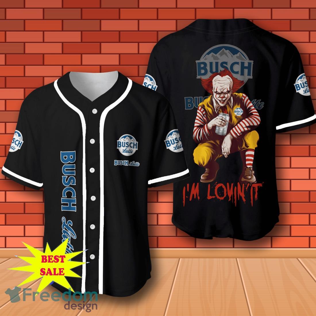 Busch Latte Pennywise Halloween Baseball Jersey for All Genders image Busch Latte Pennywise Halloween Baseball Jersey for All Genders Product Photo 1