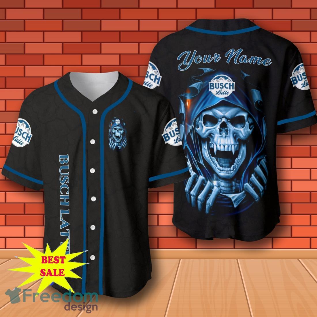 Busch Latte Skull Personalized Baseball Jersey for All Genders image Busch Latte Skull Personalized Baseball Jersey for All Genders Product Photo 1