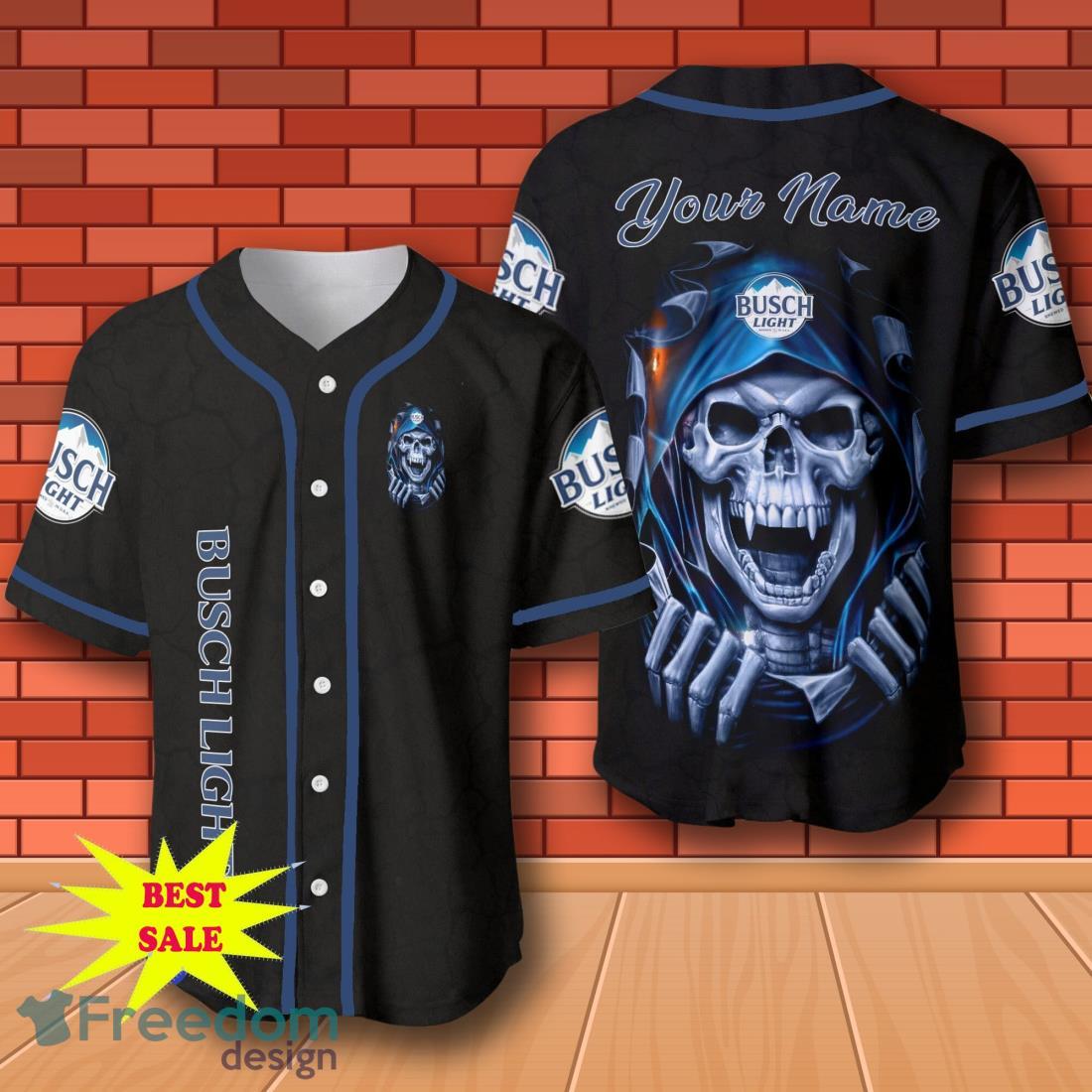 Busch Light Beer Skull Personalized Baseball Jersey for All Genders image Busch Light Beer Skull Personalized Baseball Jersey for All Genders Product Photo 1