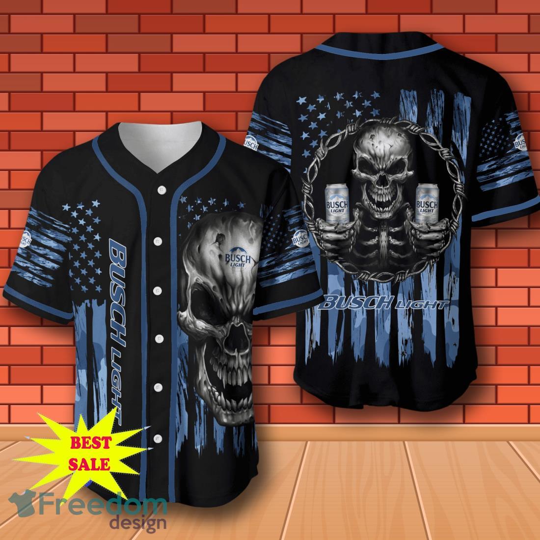 Busch Light Skull USA Flag Baseball Jersey for All Genders image Busch Light Skull USA Flag Baseball Jersey for All Genders Product Photo 1