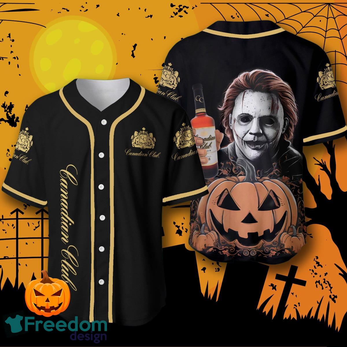 Canadian Club Michael Myers Halloween Costume Baseball Jersey For Men And Women image Canadian Club Michael Myers Halloween Costume Baseball Jersey For Men And Women Product Photo 1
