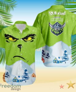 Canberra Raiders NRL  Grinch Merry Merry Christmas House House Tropical Hawaiian Shirt Custom Name