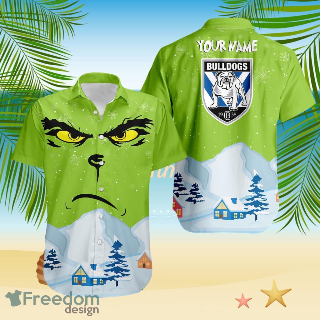 Canterbury Bankstown Bulldogs NRL Grinch Merry Merry Christmas House House Tropical Hawaiian Shirt Custom Name image Canterbury-Bankstown Bulldogs NRL Grinch Merry Merry Christmas House House Tropical Hawaiian Shirt Custom Name Product Photo 1