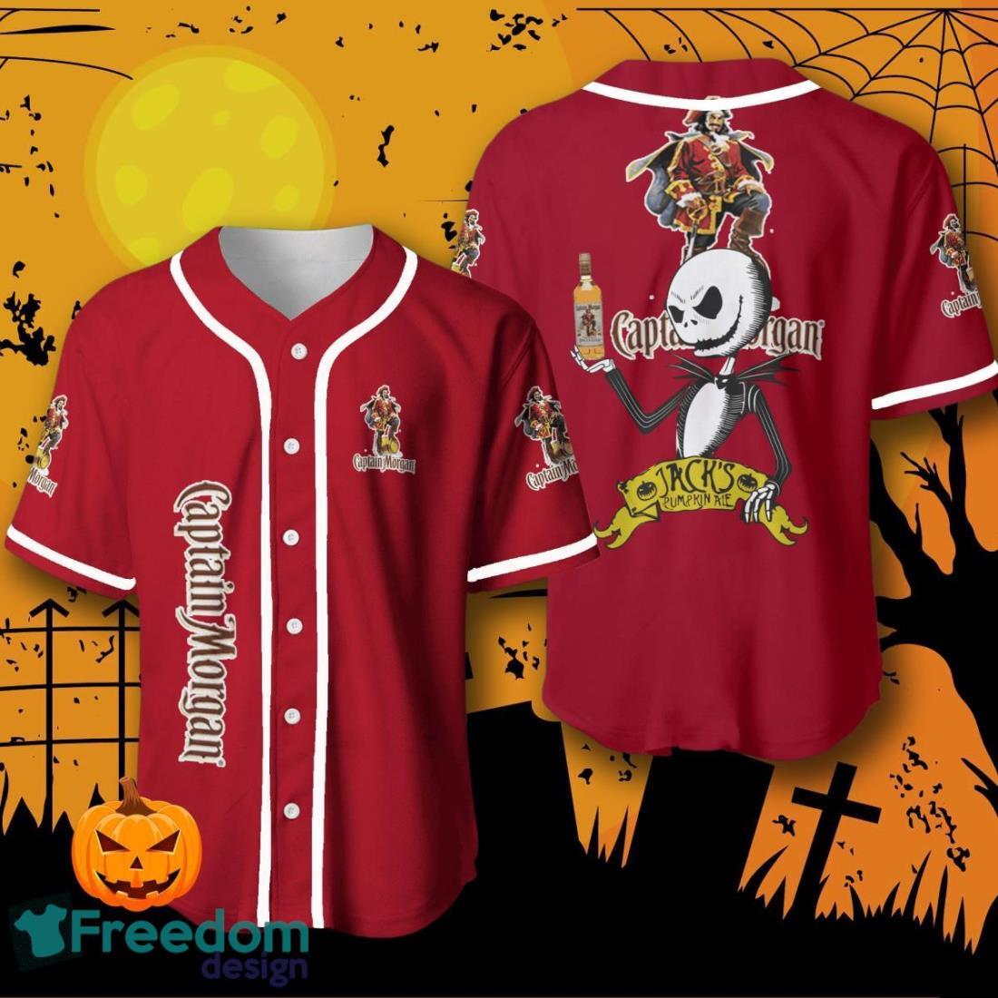 Captain Morgan Halloween Jack Skellington Nightmare Baseball Jersey For Men And Women image Captain Morgan Halloween Jack Skellington Nightmare Baseball Jersey For Men And Women Product Photo 1