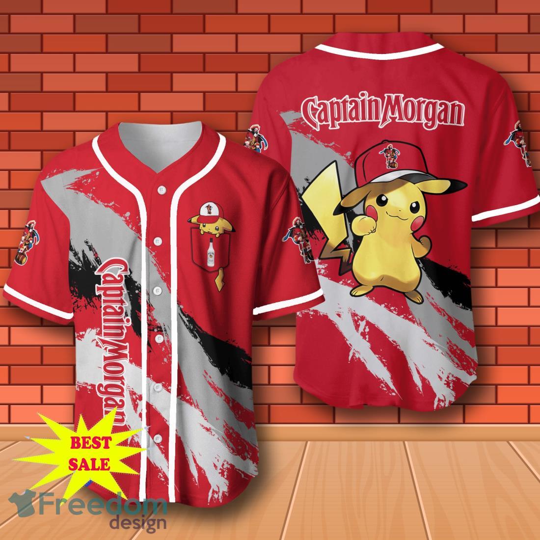 Captain Morgan Pikachu Pokemon Baseball Jersey for All Genders image Captain Morgan Pikachu Pokemon Baseball Jersey for All Genders Product Photo 1
