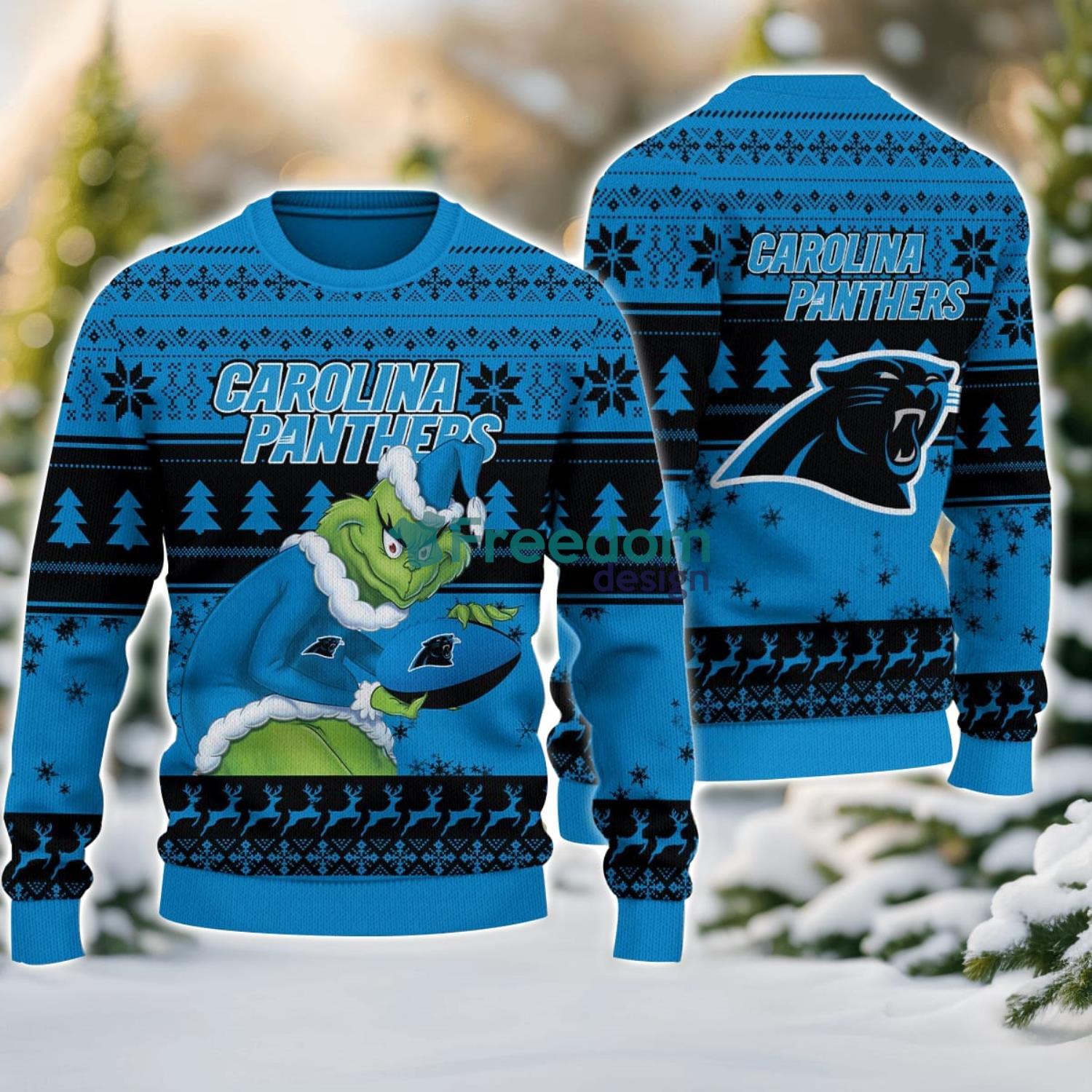 Carolina Panthers Grinch Ugly Christmas Sweater With Team Logo 3D Printed Christmas Sweater Gift image Carolina Panthers Grinch Ugly Christmas Sweater With Team Logo 3D Printed Christmas Sweater Gift Product Photo 1