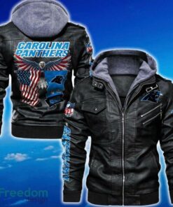Carolina Panthers NFL Eagle 2D Leather Jacket Black And Brown Color Carolina Panthers NFL Eagle 2D Leather Jacket Black And Brown Color