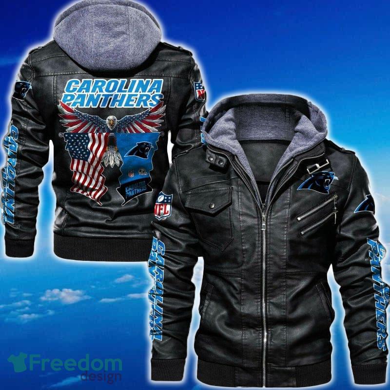 Carolina Panthers NFL Eagle 2D Leather Jacket Black And Brown Color image Carolina Panthers NFL Eagle 2D Leather Jacket Black And Brown Color - Carolina Panthers NFL Eagle Leather Jacket_1
