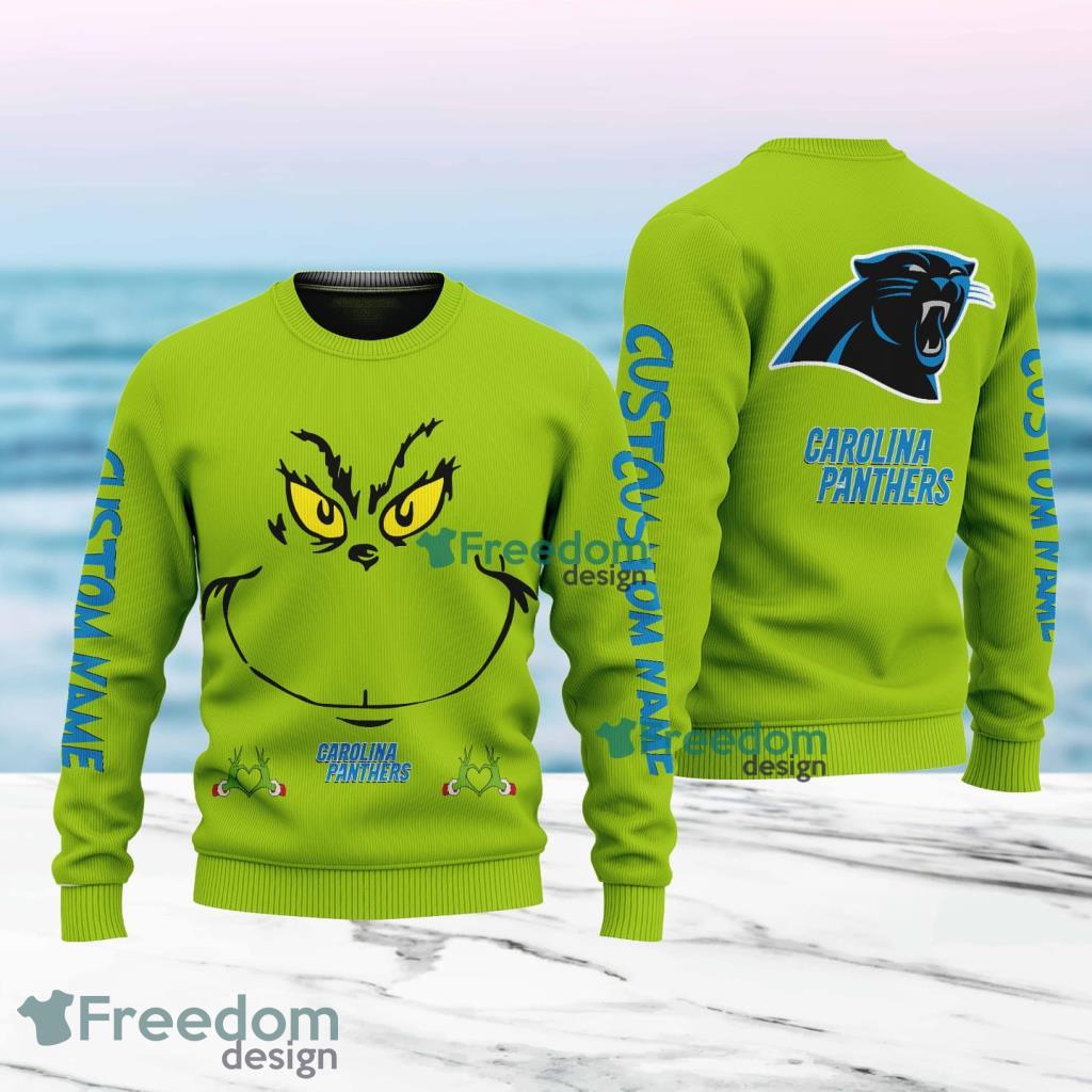 Carolina Panthers NFL Ginch Face Funny Custom Name Ugly Sweater Merry Chistmas Gift For Fans image Carolina Panthers NFL Ginch Face Funny Custom Name Ugly Sweater Merry Chistmas Gift For Fans Product Photo 1
