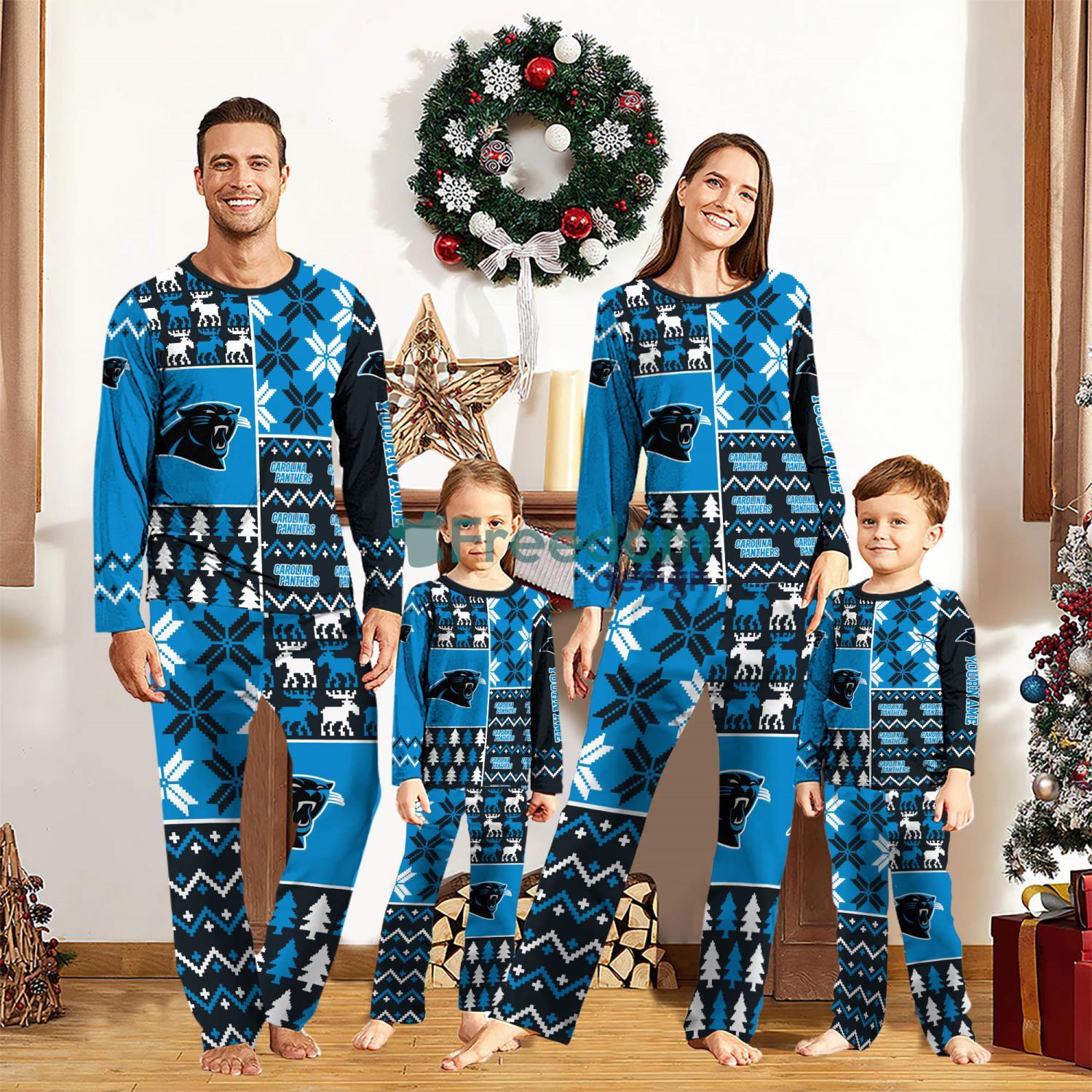 Carolina Panthers Pajamas Set Christmas snowflake pattern Cute Pajamas For Family Christmas Gift Ideas Custom Name image Carolina Panthers Pajamas Set Christmas snowflake pattern Cute Pajamas For Family Christmas Gift Ideas Custom Name Product Photo 1
