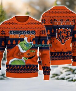 Chicago Bears Grinch Ugly Christmas Sweater With Team Logo 3D Printed Christmas Sweater Gift