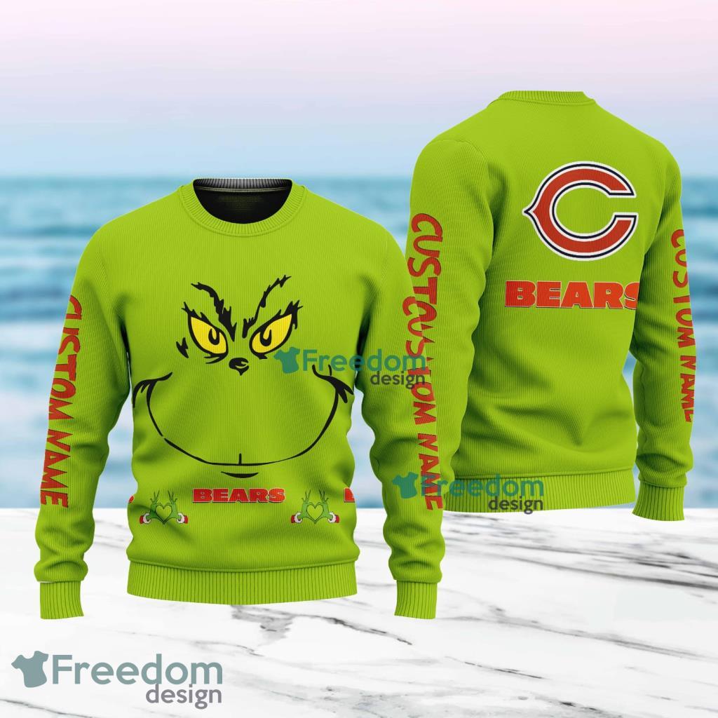 Chicago Bears NFL Ginch Face Funny Custom Name Ugly Sweater Merry Chistmas Gift For Fans image Chicago Bears NFL Ginch Face Funny Custom Name Ugly Sweater Merry Chistmas Gift For Fans Product Photo 1