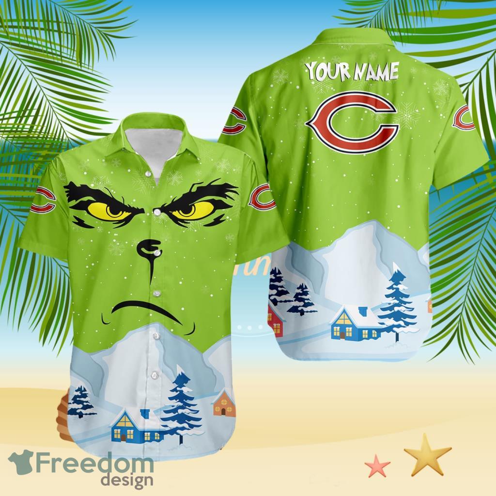 Chicago Bears NFL Grinch Merry Merry Christmas House House Tropical Hawaiian Shirt Custom Name image Chicago Bears NFL Grinch Merry Merry Christmas House House Tropical Hawaiian Shirt Custom Name Product Photo 1