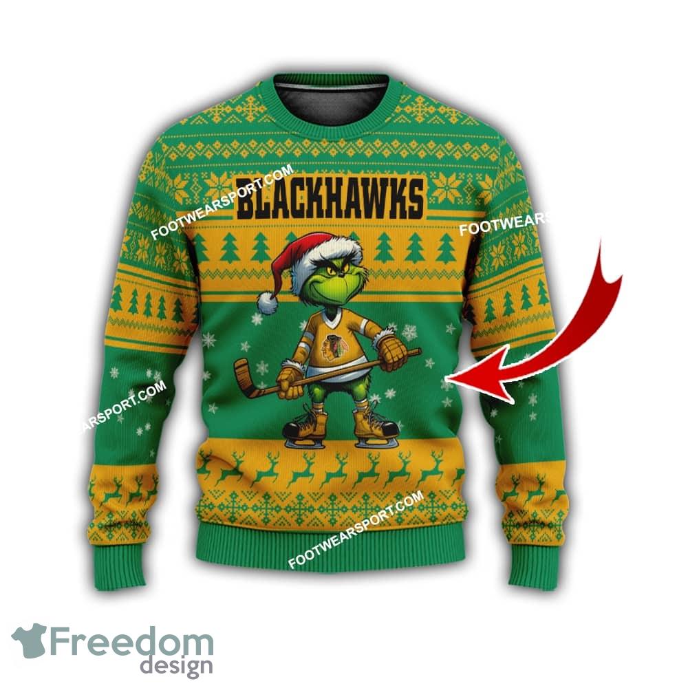 Chicago Blackhawks Player Grinch Knitted Christmas Sweater Gift Holidays image Chicago Blackhawks Player Grinch Knitted Christmas Sweater Gift Holidays - Chicago BlackhawksMulti Grinch Ugly Christmas Sweater Gift Adult Photo 1