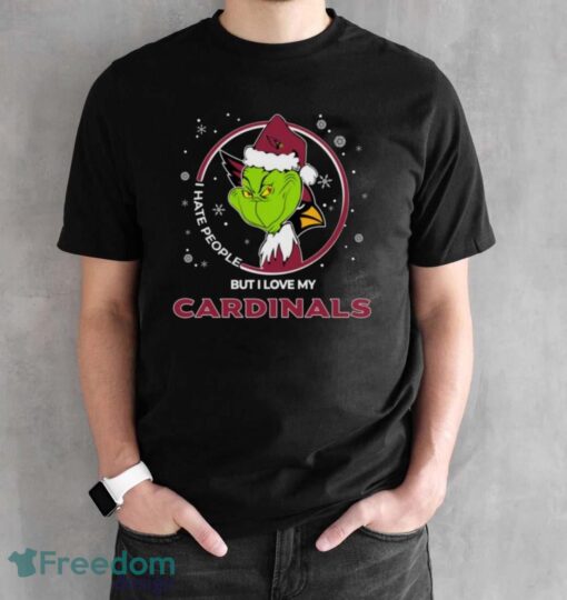 Christmas Grinch Santa I Hate People But I Love My Arizona Cardinals Shirt - Black Unisex T-Shirt