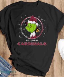 Christmas Grinch Santa I Hate People But I Love My Arizona Cardinals Shirt - Black T-Shirt