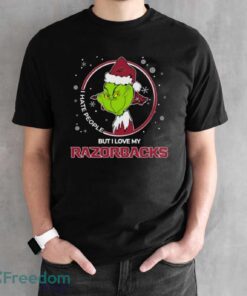 Christmas Grinch Santa I Hate People But I Love My Arkansas Razorbacks - Black Unisex T-Shirt