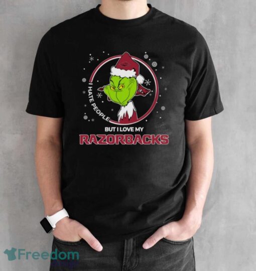 Christmas Grinch Santa I Hate People But I Love My Arkansas Razorbacks - Black Unisex T-Shirt