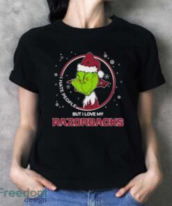 Christmas Grinch Santa I Hate People But I Love My Arkansas Razorbacks - Ladies T-Shirt