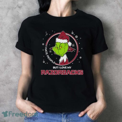 Christmas Grinch Santa I Hate People But I Love My Arkansas Razorbacks - Ladies T-Shirt