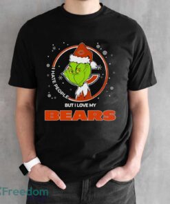 Christmas Grinch Santa I Hate People But I Love My Chicago Bears Shirt - Black Unisex T-Shirt