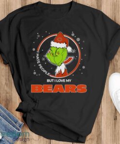 Christmas Grinch Santa I Hate People But I Love My Chicago Bears Shirt - Black T-Shirt