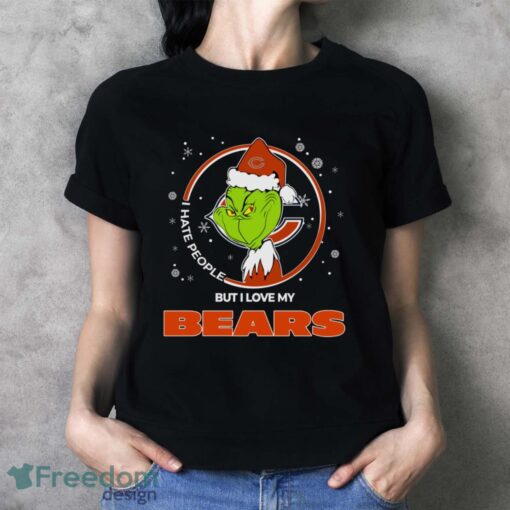 Christmas Grinch Santa I Hate People But I Love My Chicago Bears Shirt - Ladies T-Shirt