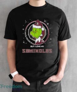 Christmas Grinch Santa I Hate People But I Love My Florida State Seminoles Shirt - Black Unisex T-Shirt