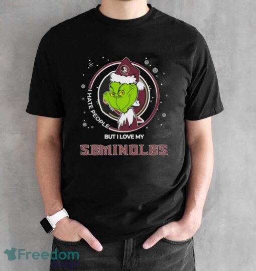 Christmas Grinch Santa I Hate People But I Love My Florida State Seminoles Shirt - Black Unisex T-Shirt