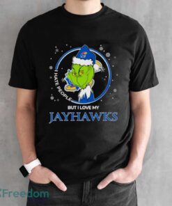 Christmas Grinch Santa I Hate People But I Love My Kansas Jayhawks Shirt - Black Unisex T-Shirt