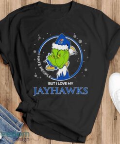 Christmas Grinch Santa I Hate People But I Love My Kansas Jayhawks Shirt - Black T-Shirt