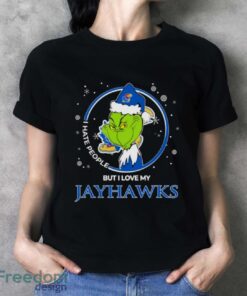 Christmas Grinch Santa I Hate People But I Love My Kansas Jayhawks Shirt - Ladies T-Shirt