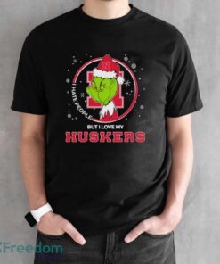 Christmas Grinch Santa I Hate People But I Love My Nebraska Cornhuskers Shirt - Black Unisex T-Shirt