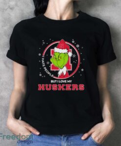 Christmas Grinch Santa I Hate People But I Love My Nebraska Cornhuskers Shirt - Ladies T-Shirt