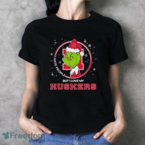 Christmas Grinch Santa I Hate People But I Love My Nebraska Cornhuskers Shirt - Ladies T-Shirt