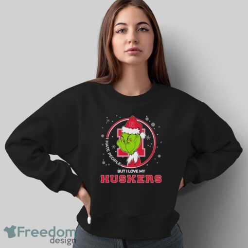 Christmas Grinch Santa I Hate People But I Love My Nebraska Cornhuskers Shirt - Sweatshirt