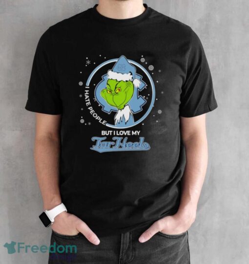 Christmas Grinch Santa I Hate People But I Love My North Carolina Tar Heels Shirt - Black Unisex T-Shirt