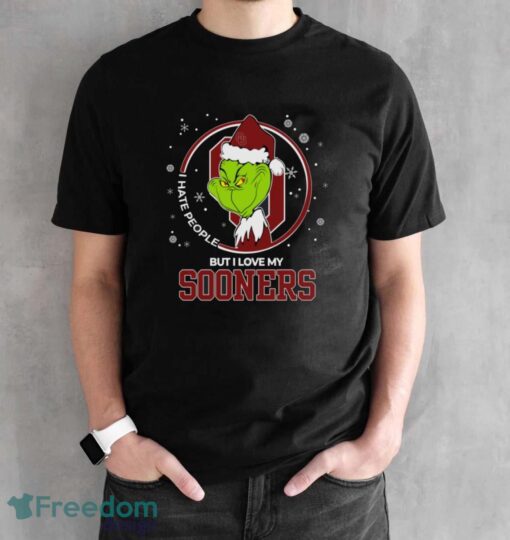 Christmas Grinch Santa I Hate People But I Love My Oklahoma Soonerson Shirt - Black Unisex T-Shirt