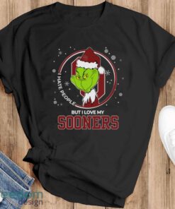 Christmas Grinch Santa I Hate People But I Love My Oklahoma Soonerson Shirt - Black T-Shirt