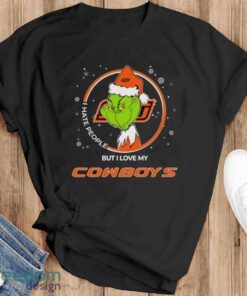 Christmas Grinch Santa I Hate People But I Love My Oklahoma State Cowboys Shirt - Black T-Shirt