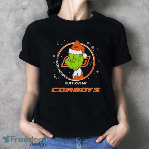 Christmas Grinch Santa I Hate People But I Love My Oklahoma State Cowboys Shirt - Ladies T-Shirt