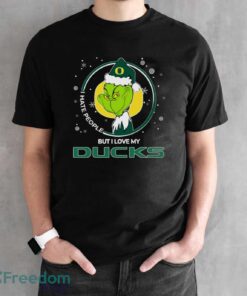 Christmas Grinch Santa I Hate People But I Love My Oregon Ducks Shirt - Black Unisex T-Shirt