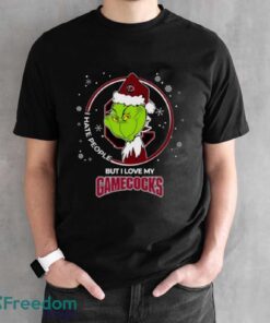 Christmas Grinch Santa I Hate People But I Love My South Carolina Gamecocks Shirt - Black Unisex T-Shirt