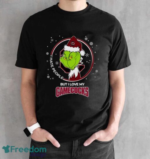 Christmas Grinch Santa I Hate People But I Love My South Carolina Gamecocks Shirt - Black Unisex T-Shirt