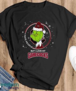 Christmas Grinch Santa I Hate People But I Love My South Carolina Gamecocks Shirt - Black T-Shirt