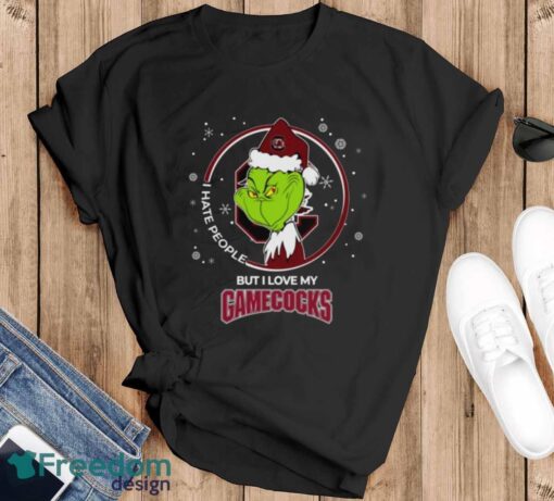 Christmas Grinch Santa I Hate People But I Love My South Carolina Gamecocks Shirt - Black T-Shirt