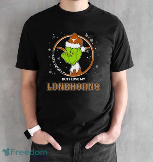 Christmas Grinch Santa I Hate People But I Love My Texas Longhorns Shirt - Black Unisex T-Shirt